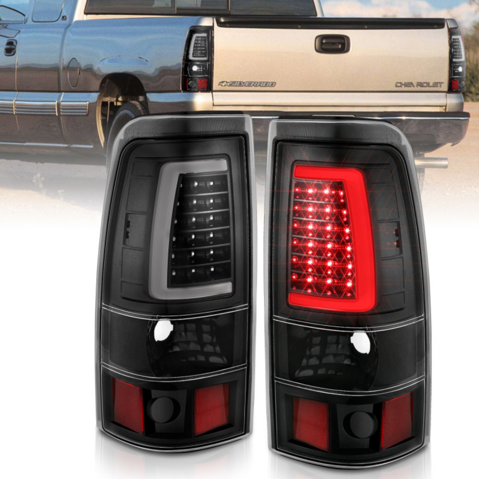 Picture of ANZO 2003-2006 Chevy Silverado 1500 LED Taillights Plank Style Black w-Clear Lens