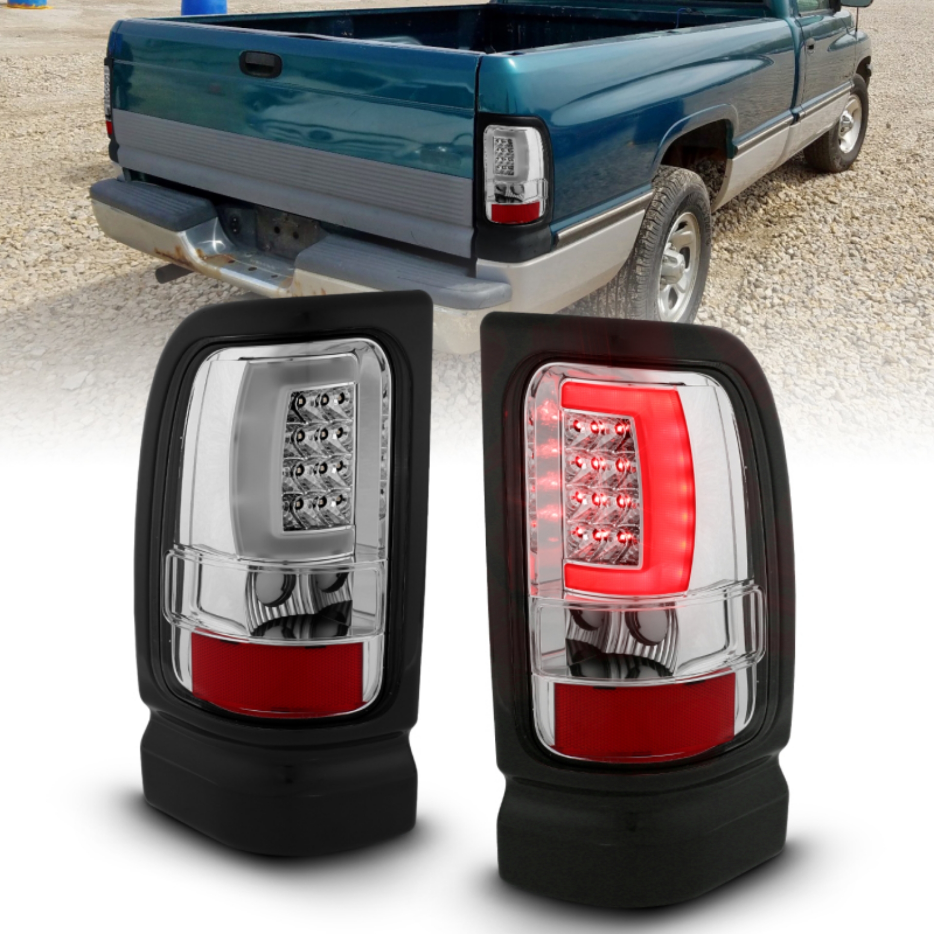 Picture of ANZO 1994-2001 Dodge Ram 1500 LED Taillights Plank Style Chrome w- Clear Lens