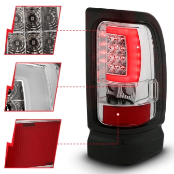 Picture of ANZO 1994-2001 Dodge Ram 1500 LED Taillights Plank Style Chrome w- Clear Lens