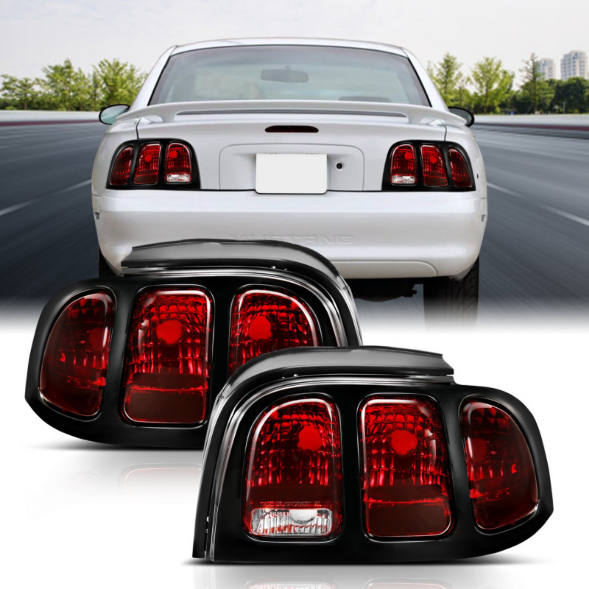 Picture of ANZO 1994-1998 Ford Mustang Taillight Dark Red Lens OE Style