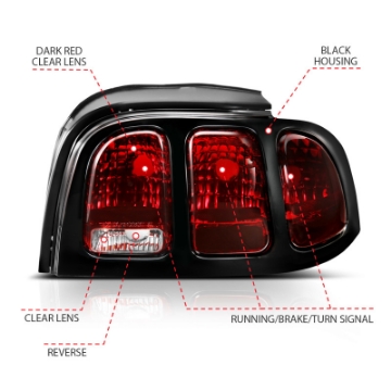 Picture of ANZO 1994-1998 Ford Mustang Taillight Dark Red Lens OE Style
