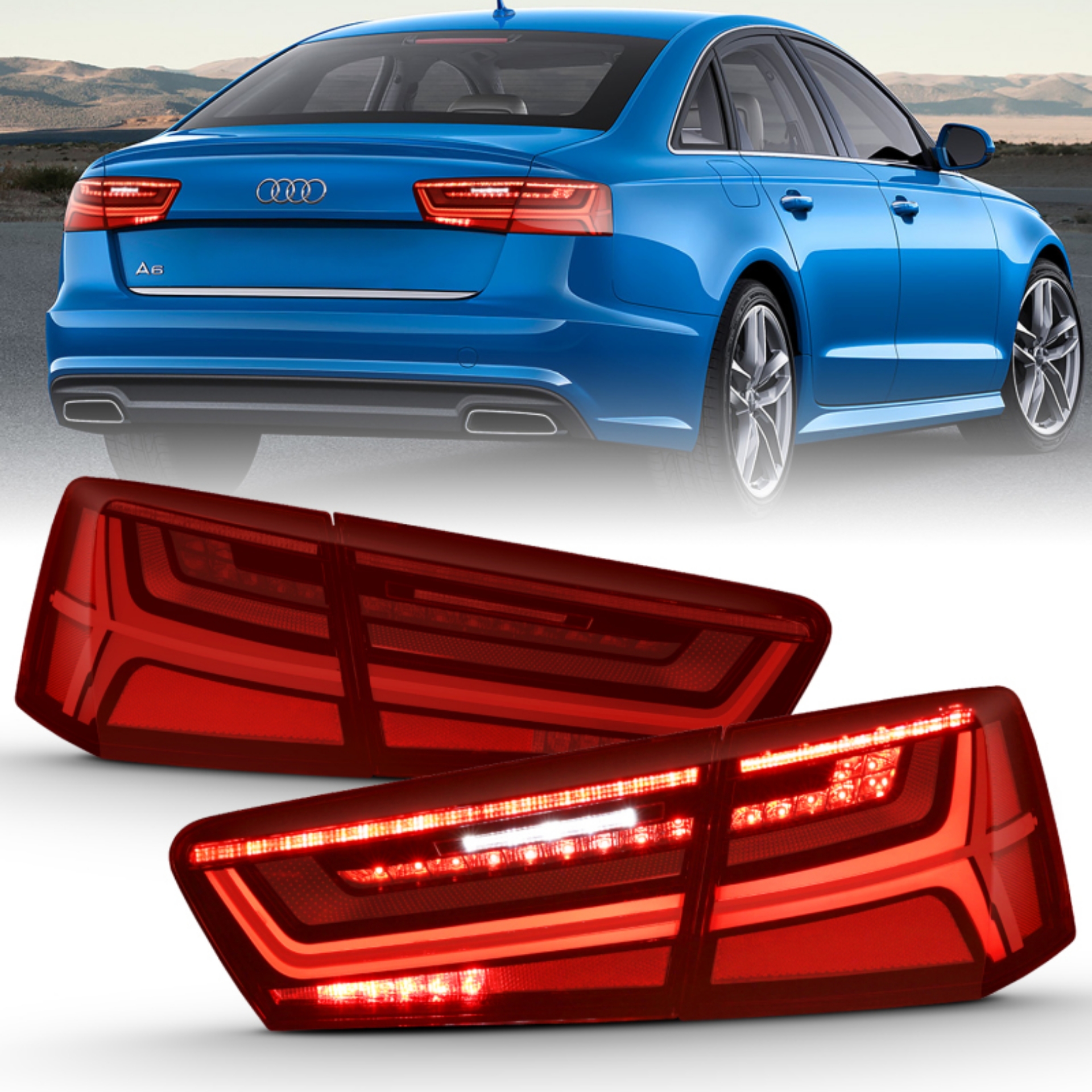 Picture of ANZO 2012-2018 Audi A6 LED Taillight Black Housing Red-Clear Lens 4 pcs Sequential Signal