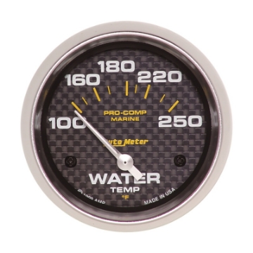 Picture of Autometer Marine Carbon Fiber 2-5-8in Electric Water Temperature Gauge 100-250 Deg F