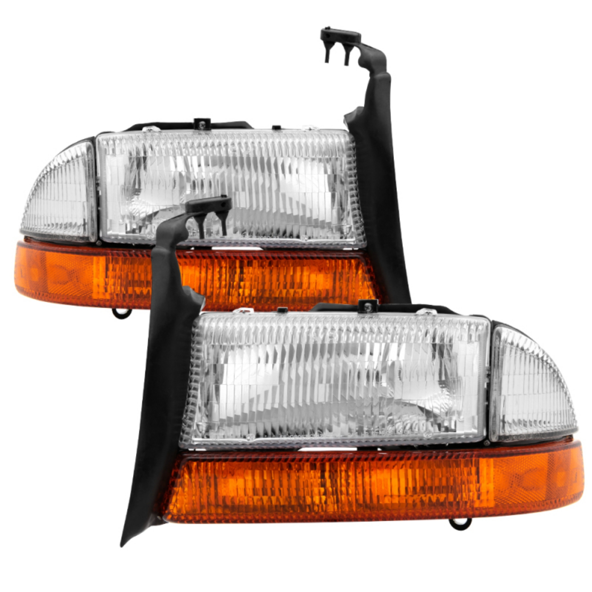 Picture of xTune Dodge Dakota 97-04 OEM Style Headlights w- Amber Bumper Lights - Chrome HD-JH-DDAK97-AM-SET