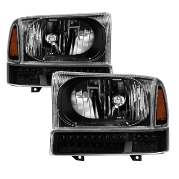 Picture of xTune Ford F250 F350 Superduty Excursion 99-04 OEM Style Headlights - Black HD-JH-FF25099-SET-LED-BK
