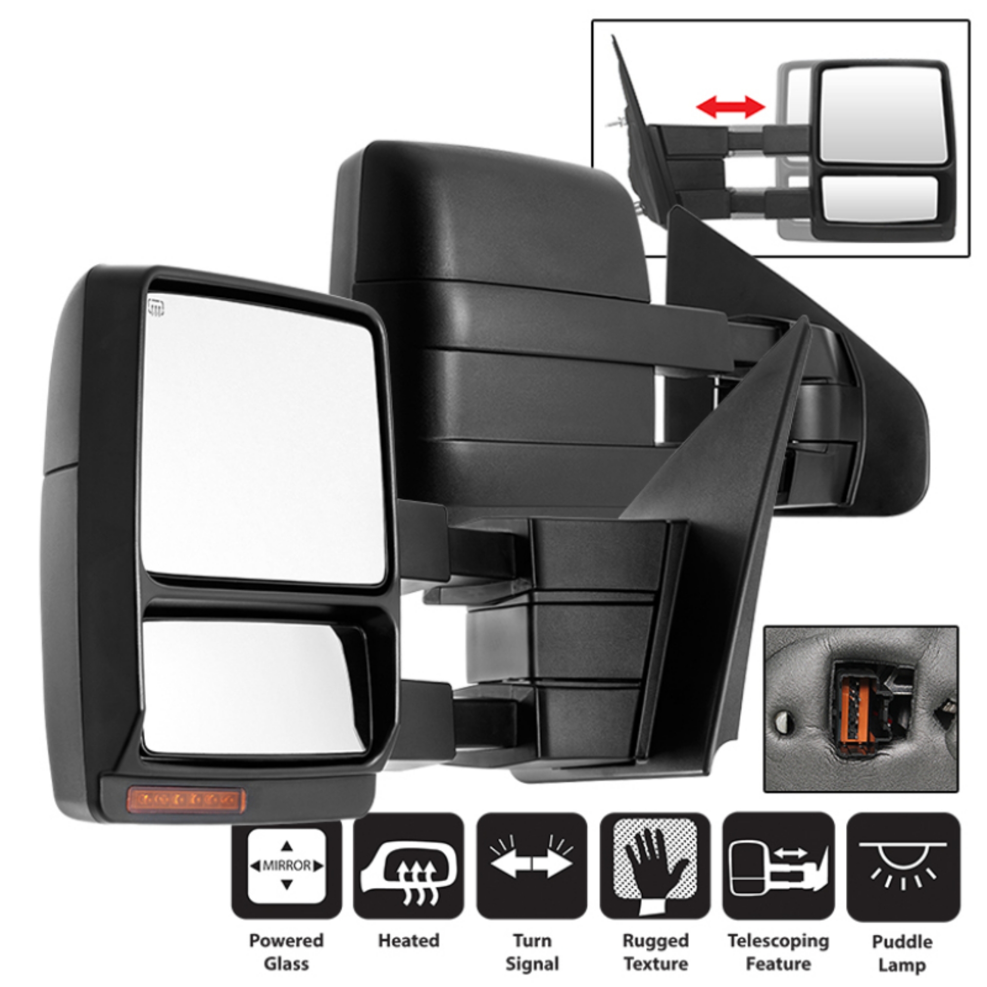 Picture of xTune Ford F150 04-06 POWER Heated Amber LED Signal Telescoping Mirror SET MIR-FF15004S-PWH-AM-SET