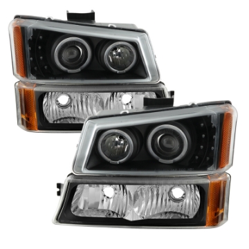 Picture of xTune Chevy Silverado 03-06 Projector Headlights 4pcs - LED Halo - Black PRO-JH-CSIL03-SET-BK