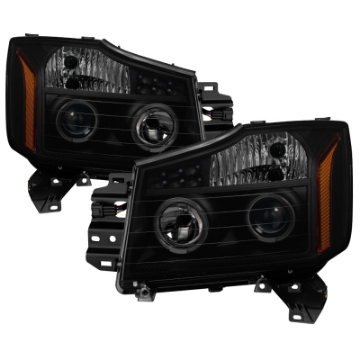 Picture of xTune Nissan Titan 04-15 Projector Headlights - LED Halo - Black Smoked PRO-JH-NTI04-LED-BSM