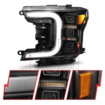 Picture of ANZO 18-20 Ford F-150 Full Led Projector Light Bar Headlights Black Amber