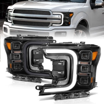 Picture of ANZO 18-20 Ford F-150 Full Led Projector Smoke Bar Style Headlights Black Amber