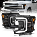 Picture of ANZO 18-20 Ford F-150 Full Led Projector Smoke Bar Style Headlights Black Amber