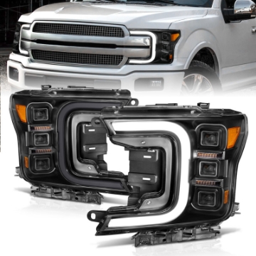 Picture of ANZO 18-20 Ford F-150 Full Led Projector Smoke Bar Style Headlights Black Amber