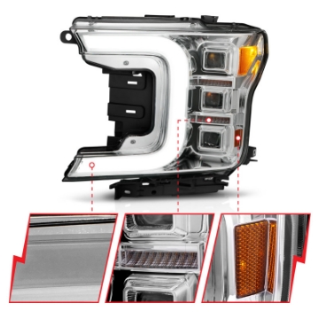 Picture of ANZO 18-20 Ford F-150 Full Led Projector Light Bar Style Headlights - Chrome Amber