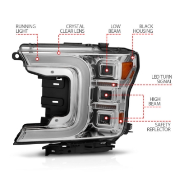 Picture of ANZO 18-20 Ford F-150 Full Led Projector Light Bar Style Headlights - Chrome Amber