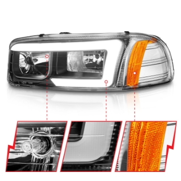 Picture of ANZO 99-17 GMC Sierra-Denali Headlights Black Amber w-C Light Bars