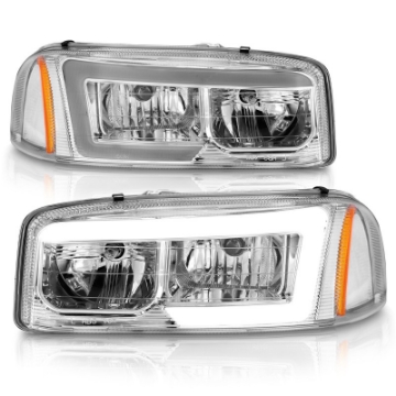 Picture of ANZO 99-17 GMC Sierra-Denali Headlights Chrome Amber w-C Light Bars