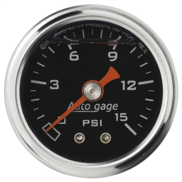 Picture of Autometer AutoGage 1-5in Liquid Filled Mechanical 0-15 PSI Fuel Pressure Gauge - Black