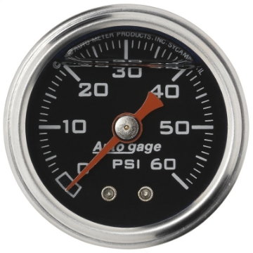Picture of Autometer AutoGage 1-5in Liquid Filled Mechanical 0-60 PSI Fuel Pressure Gauge - Black