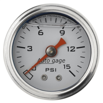 Picture of Autometer AutoGage 1-5in Liquid Filled Mechanical 0-15 PSI Fuel Pressure Gauge - White