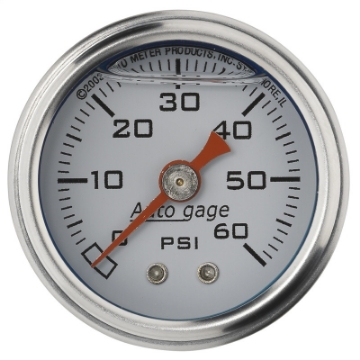 Picture of Autometer AutoGage 1-5in Liquid Filled Mechanical 0-60 PSI Fuel Pressure Gauge - White