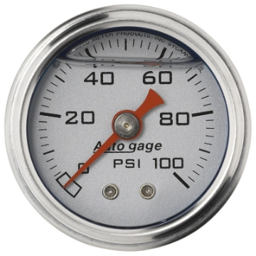 Picture of Autometer AutoGage 1-5in Liquid Filled Mechanical 0-100 PSI Fuel Pressure Gauge - Silver