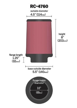 Picture of K&N Universal Chrome Filter 3 1-2 inch FLG - 5 1-2 inch Bottom - 4 1-2 inch Top - 8 inch Height