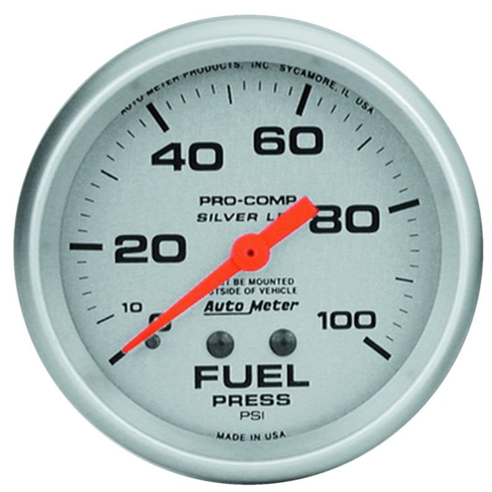 Picture of Autometer 66-7mm METRIC 0-100 PSI Fuel Pressure Liquid Filled Mechanical Silver Gauge