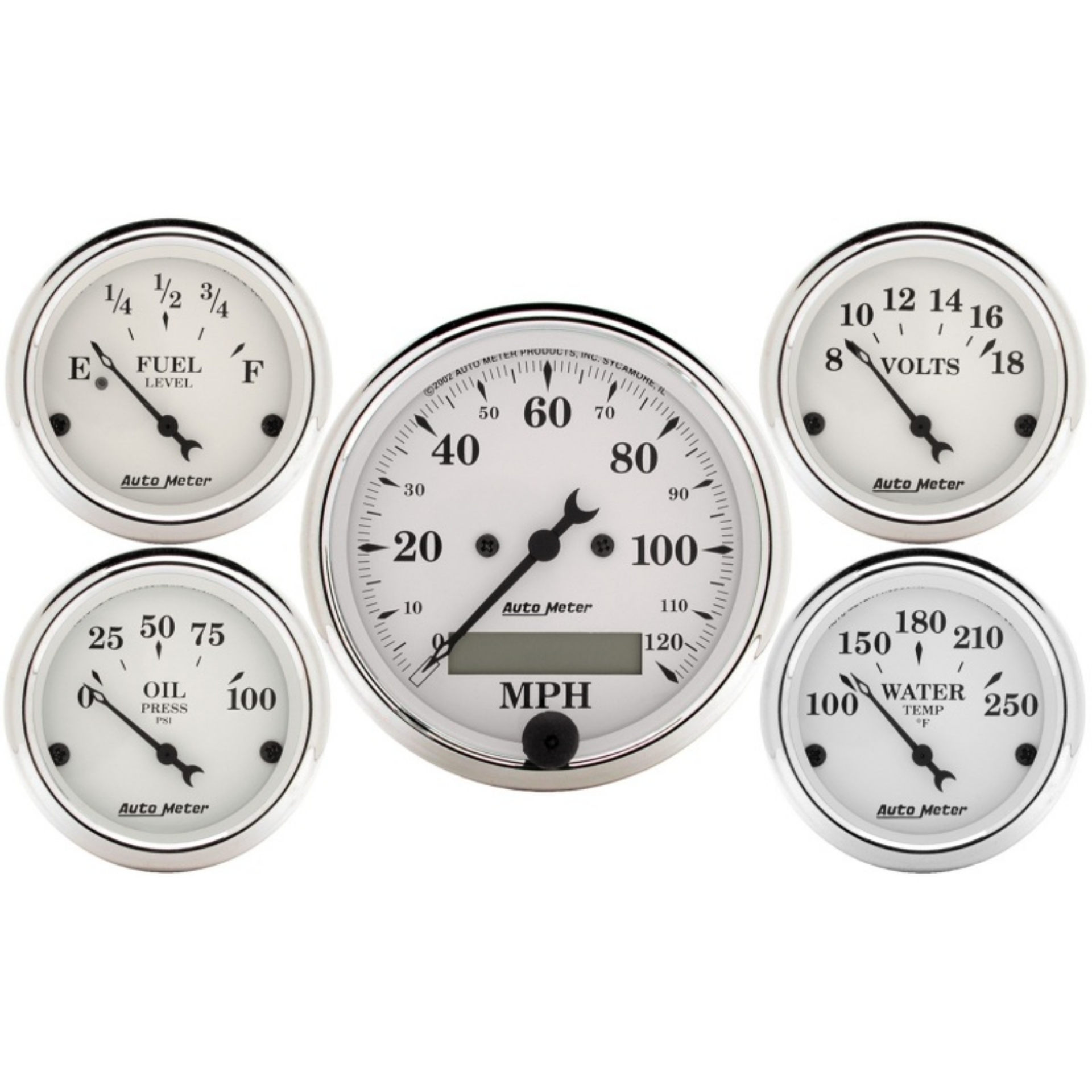 Picture of Autometer Old Tyme White 5 Piece Kit Elec Speed-Elec Oil Press-Water Temp-Volt-Fuel Level In-Dash