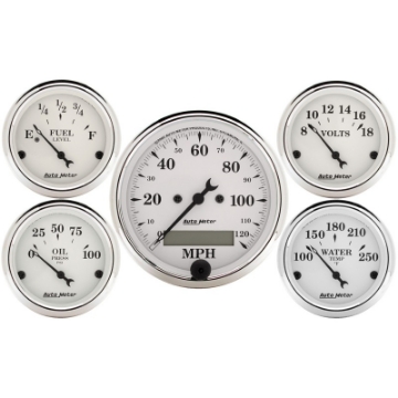 Picture of Autometer Old Tyme White 5 Piece Kit Elec Speed-Elec Oil Press-Water Temp-Volt-Fuel Level In-Dash
