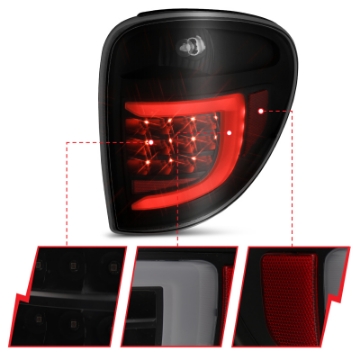 Picture of ANZO 2004-2007 Dodge Grand Caravan LED Tail Lights w- Light Bar Black Housing Smoke Lens