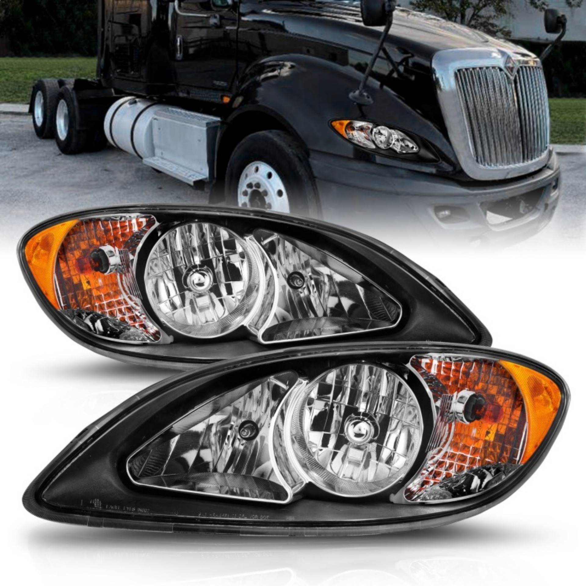 Picture of ANZO 2008-2016 International Prostar Crystal Headlights Black Housing OE Replacement