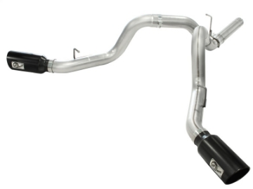 Picture of aFe MachForce XP Exhaust 4inch DP-Back All SS 2011-14 GM Diesel Trucks V8-6-6L LML Black Tips