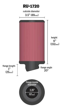 Picture of K&N Filter Universal Rubber Round Air Filter 20 Deg Flange Angle 2-25in Flange ID x 3-5in OD x 6in H