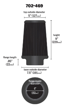 Picture of Airaid Universal Air Filter - Cone 6 x 7 1-4 x 5 x 9 - Blue SynthaMax