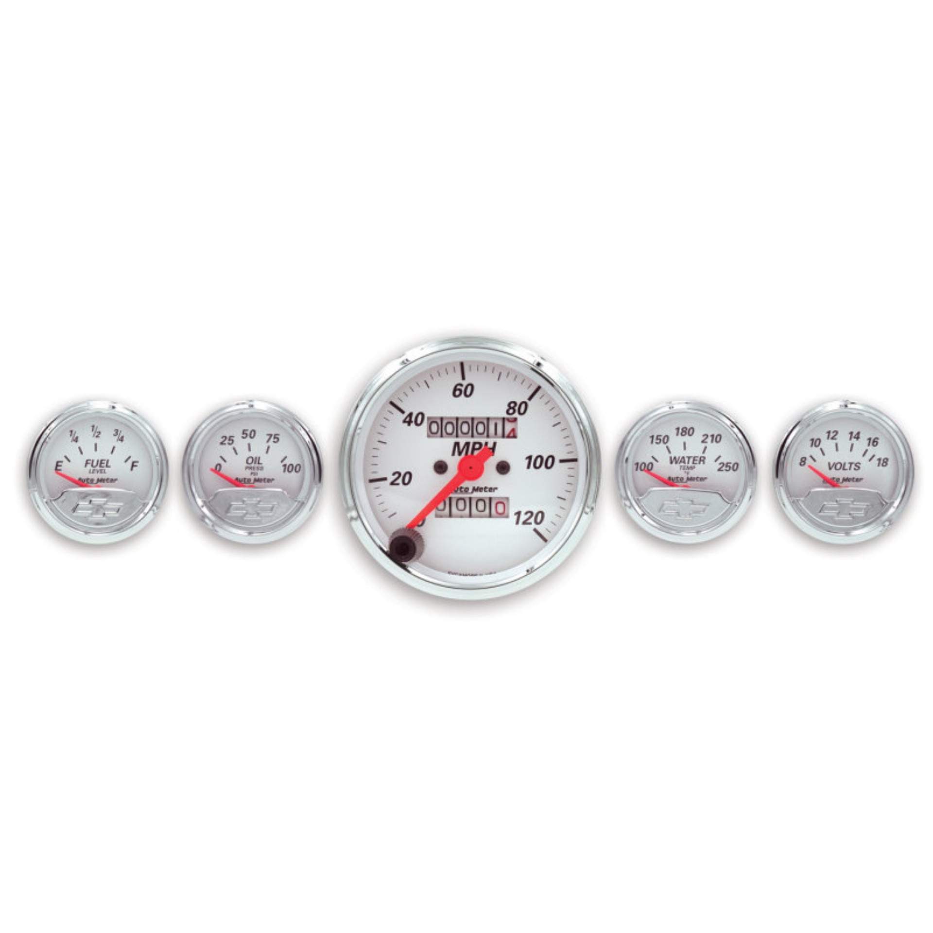 Picture of Autometer Arctic White GM 5 Pc Kit Box w- Mech Speedo, Elec Oil Press, Water Temp, Volt, Fuel Level