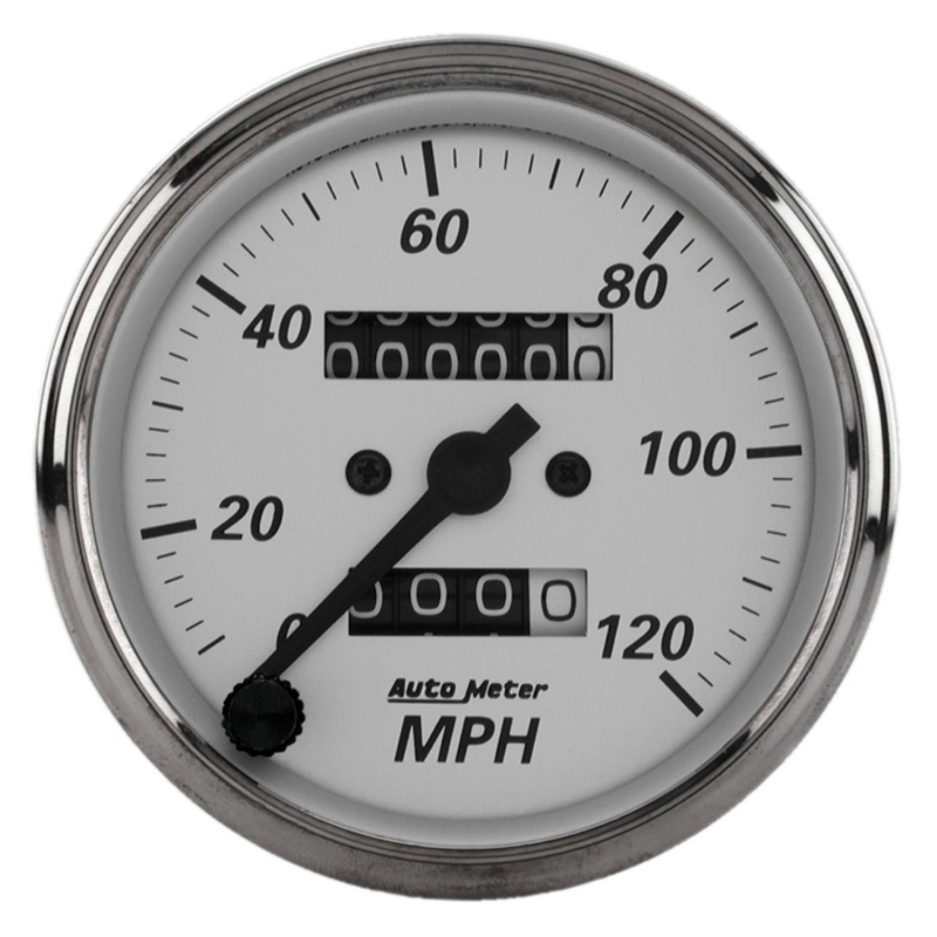 Picture of Autometer 3-1-8in Silver Bezel-White Face 120mph Mechanical In-Dash Tacho-Speedometer w- Trip Gauge