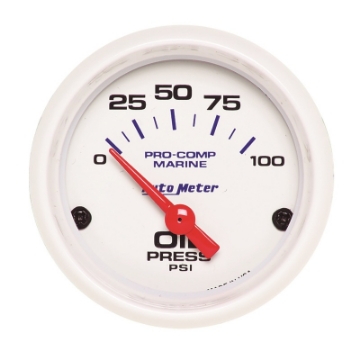 Picture of Autometer Ultra-Lite 2-1-16in Electric 100 PSI Oil Pressure Gauge Marine White