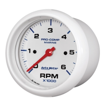 Picture of Autometer Marine White Ultra-Lite Gauge 3-3-8in Tachometer 6K RPM