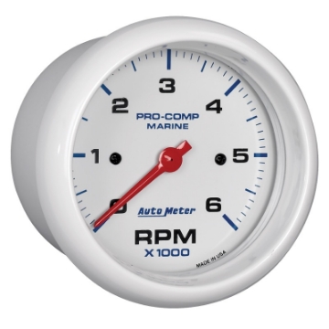 Picture of Autometer Marine White Ultra-Lite Gauge 3-3-8in Tachometer 6K RPM