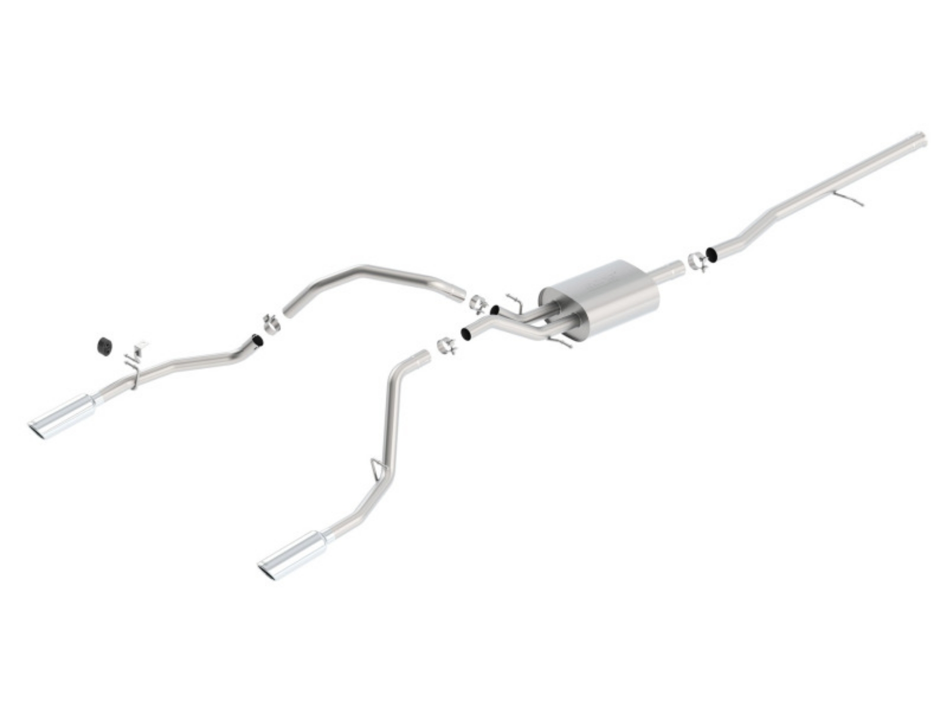 Picture of Borla 14 Silv-Sierra 1500 C-B S-Type Exhaust-2-75in Into Dual 2-25in Out 4in Tip Split Rear Exit