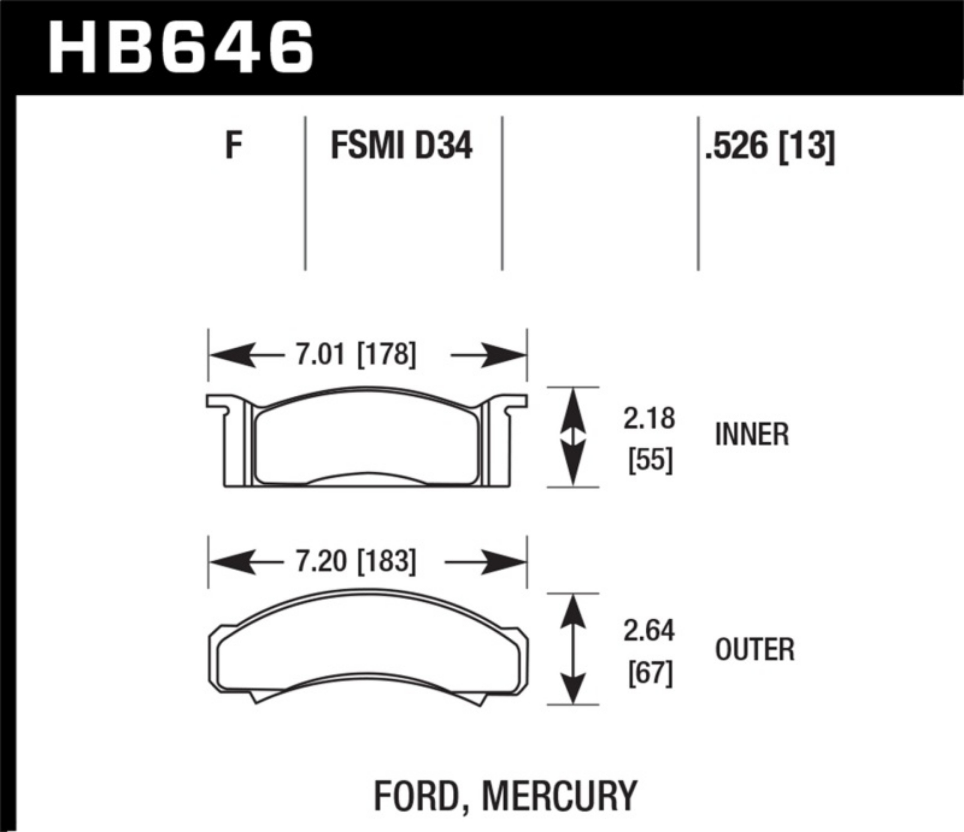 Picture of Hawk 68-73 Ford Mustang - 68-71 Torino - 68-71 Montego - 68-73 Cougar HPS Street Front Brake Pads