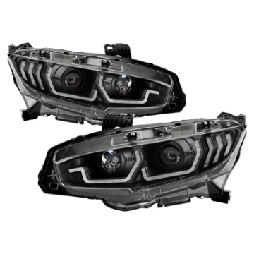 Picture of Spyder Honda Civic 16- 2DR-4DR-Hatchback Projector Headlights - Black PRO-YD-HC16SI-SEQGR-BK