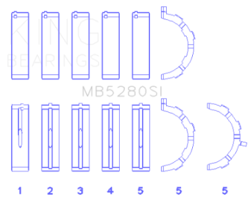 Picture of King Engine Bearings Ford 281CI-330CI 4-6L-5-4L V8 Size +0-5 Main Bearing Set