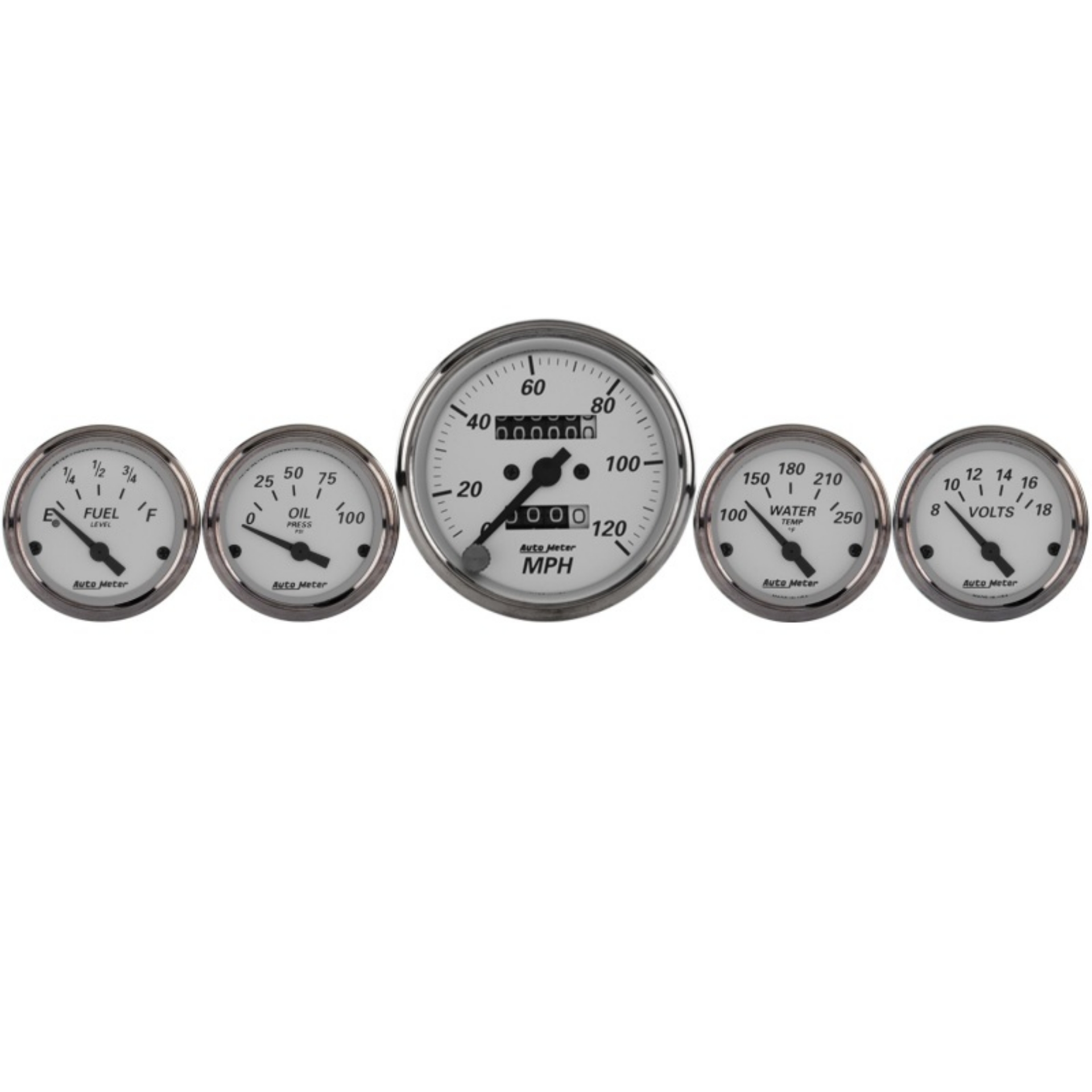 Picture of Autometer Silver 5 Pc Kit Box w- Mech- Speedo - Elec Oil Press - Water Temp - Volt - Fuel Level