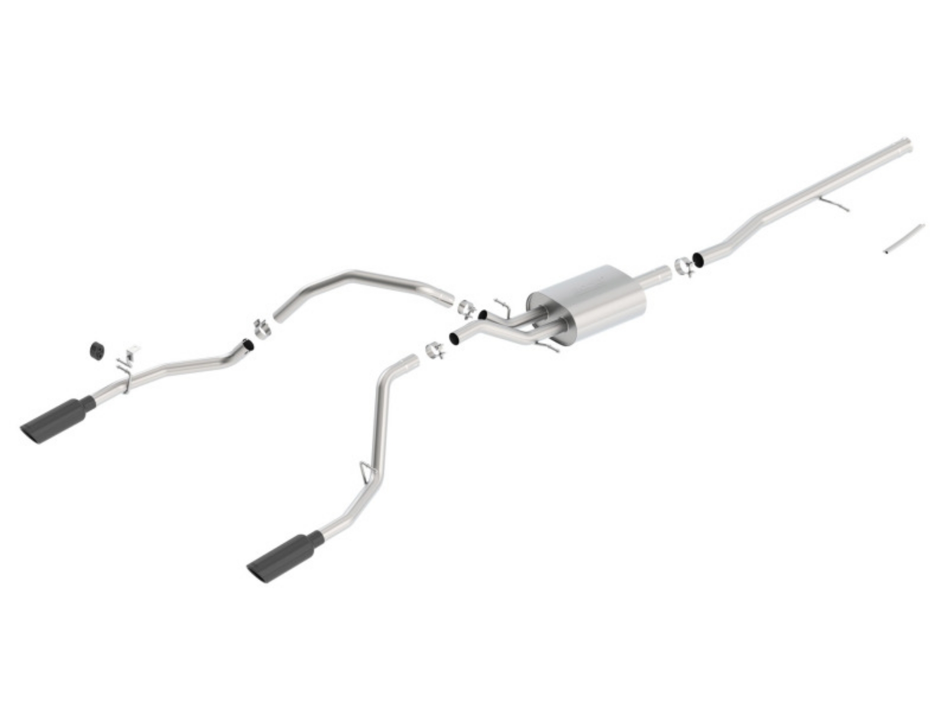 Picture of Borla 14 Sierra 1500 C-B S-Type Exhaust-2-75in Into Dual 2-25in Out 4in Split Rear Exit-Black Chrome