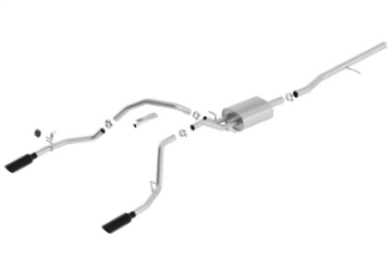 Picture of Borla 14 Sierra 1500 C-B S-Type Exhaust-2-75in Into Dual 2-25in Out 4in Split Rear Exit-Black Chrome