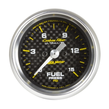 Picture of Autometer Carbon Fiber 52-4mm Full Sweep Electronic 0-15 PSI Fuel Pressure Gauge