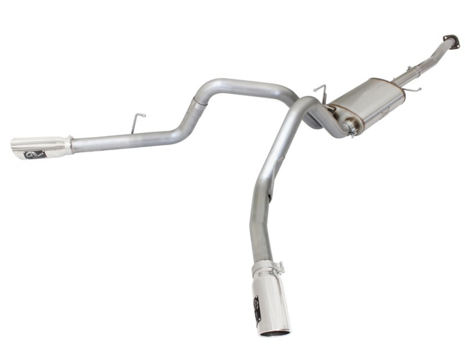 Picture of aFe MACHForce XP Exhaust 3in SS Dual Side Ext CB w- Polished Tips 2015 Ford F150 5-0L V8 CC-SB EC-LB