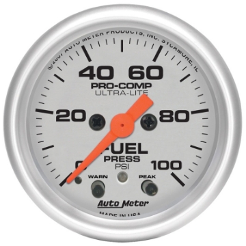 Picture of Autometer Ultra-Lite 52mm 0-100 PSI Fuel Pressure w- Peak Memory Warning Gauge