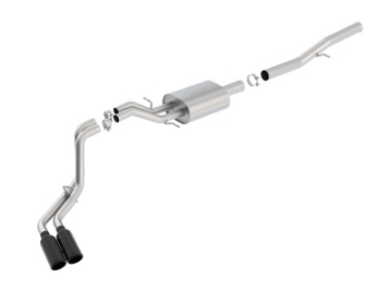 Picture of Borla 14 Silv-Sierra 1500 EC Std-CC Short 143-5in WB S-Type Black Tip Dual Rolled Side Exit CB Exht